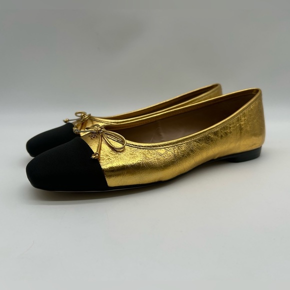 Sam Edelman Marley Gold Black Cap Toe Ballet Flats Women’s Size 9.5M Leather NIB - Picture 5 of 10